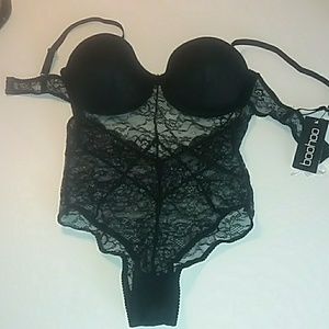 NWT sexy black lace bodysuit with pushup bra